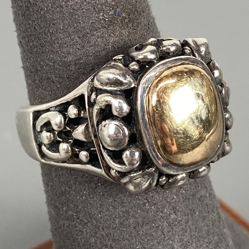 ESPO Sterling Silver & 14k Yellow Gold Top Filigree Statement Ring Size 6.25